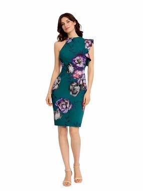 Black Halo One Shoulder Floral Dress - Teal and Purple